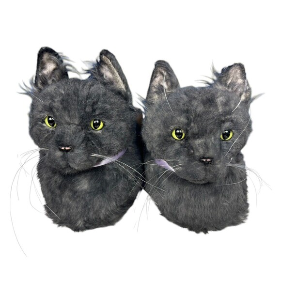Cuddle Clones Jasper Cat Slippers Gray Green Eyes Halloween Creepy Realistic - Picture 1 of 10
